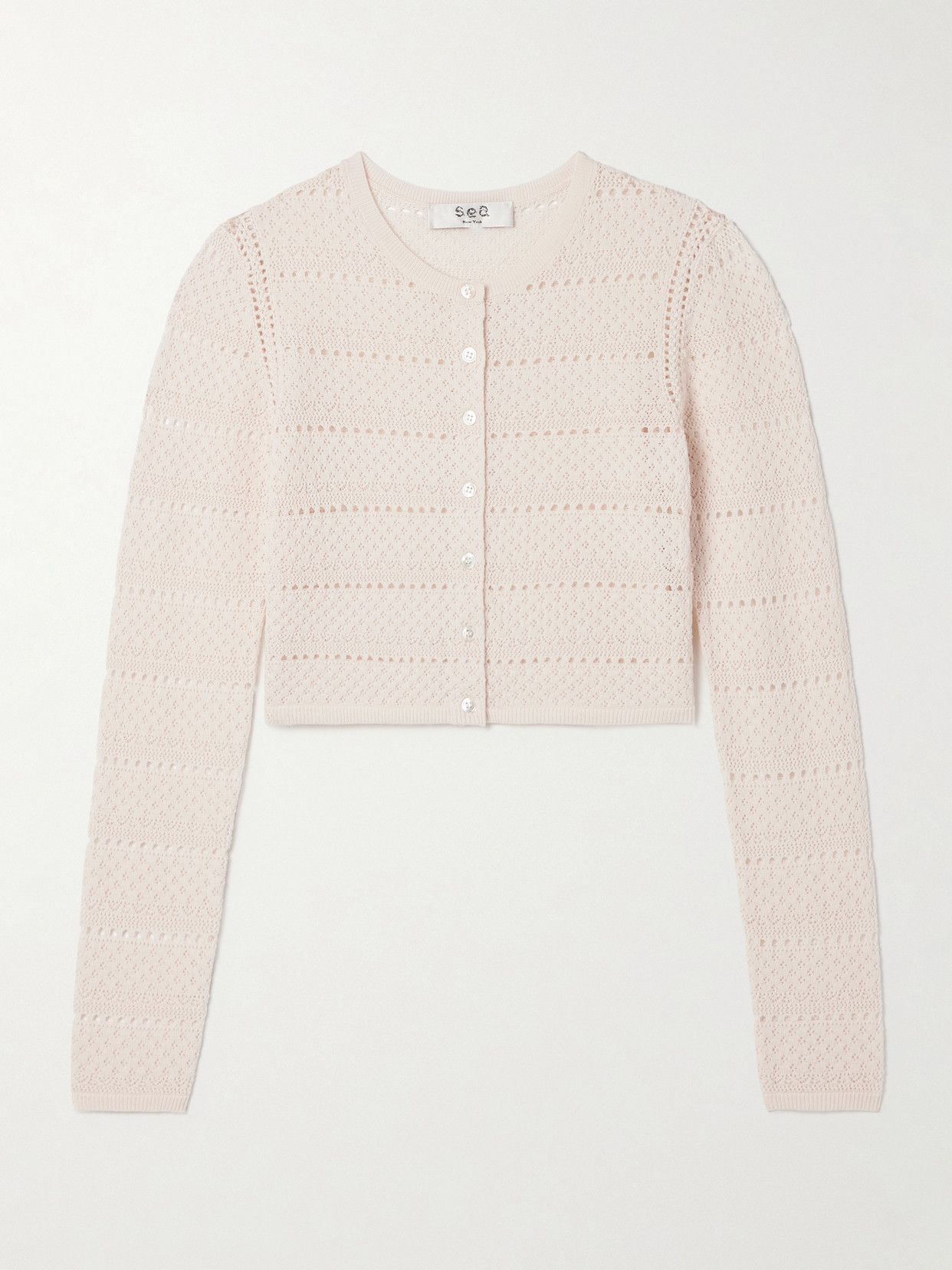 Syble Cropped Pointelle-Knit Merino Wool Cardigan