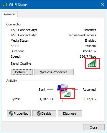 Wireless adapter signal quality view