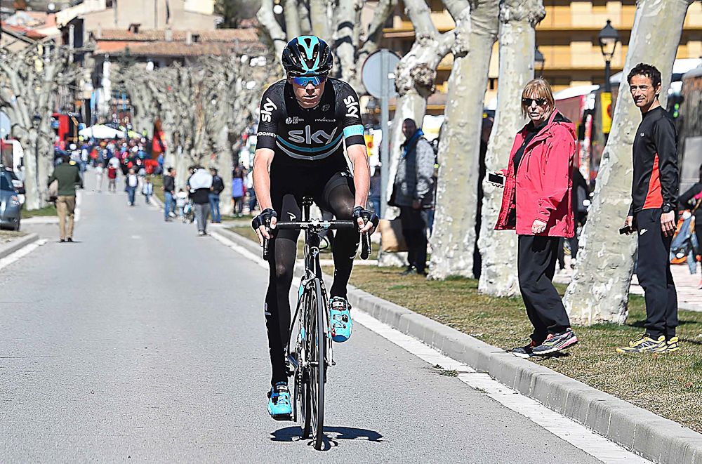 Chris Froome rides to the start of stage 4 at Volta a Catalunya