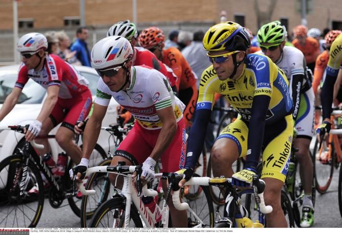 Catalunya leader Joaquim Rodriguez (Katusha) and Alberto Contador (Tinkoff-Saxo), second overall, at the start of stage 6