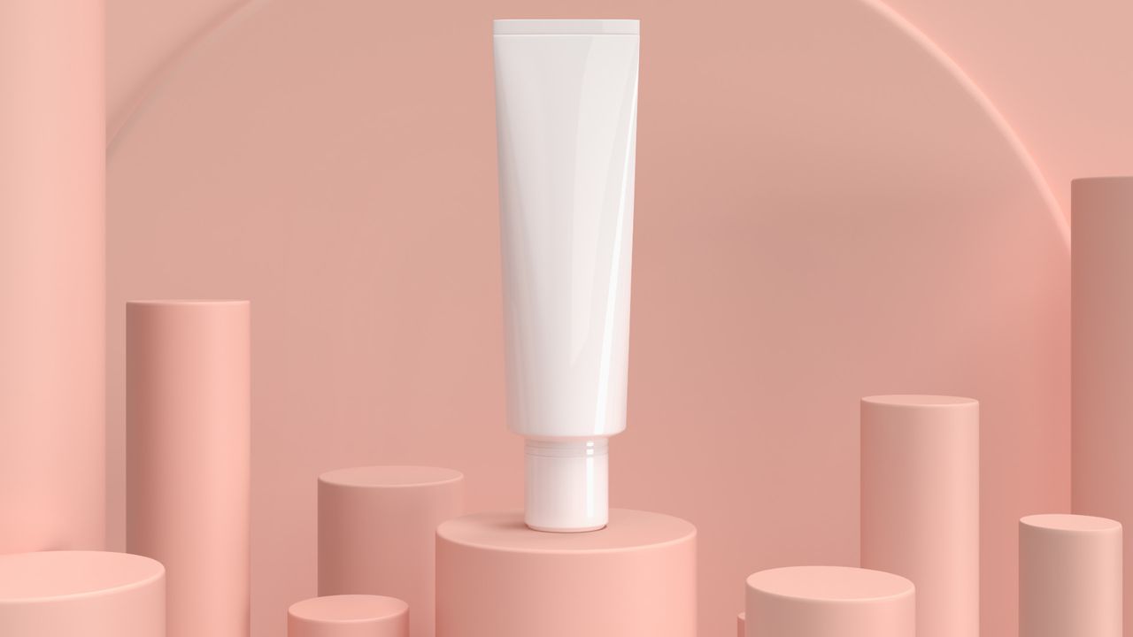 Skincare bottle on podium