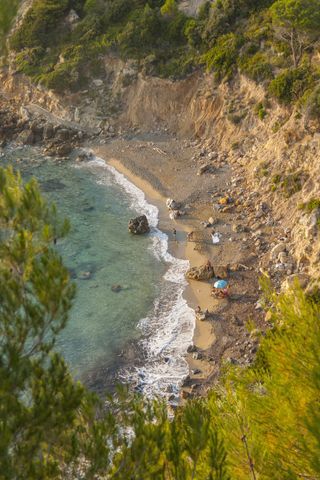 Birds eye view shot of a rocky beach