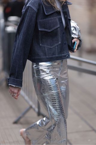 Metallic trend spotted on fashion week street style