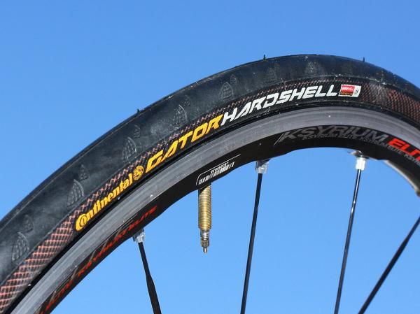 Continental's new Gator Hardshell is the company's premier high-mileage road tire with bead-to-bead DuraSkin reinforcement, a Poly-X breaker belt, and extra-thick tread rubber for flat resistance and long-wearing durability.