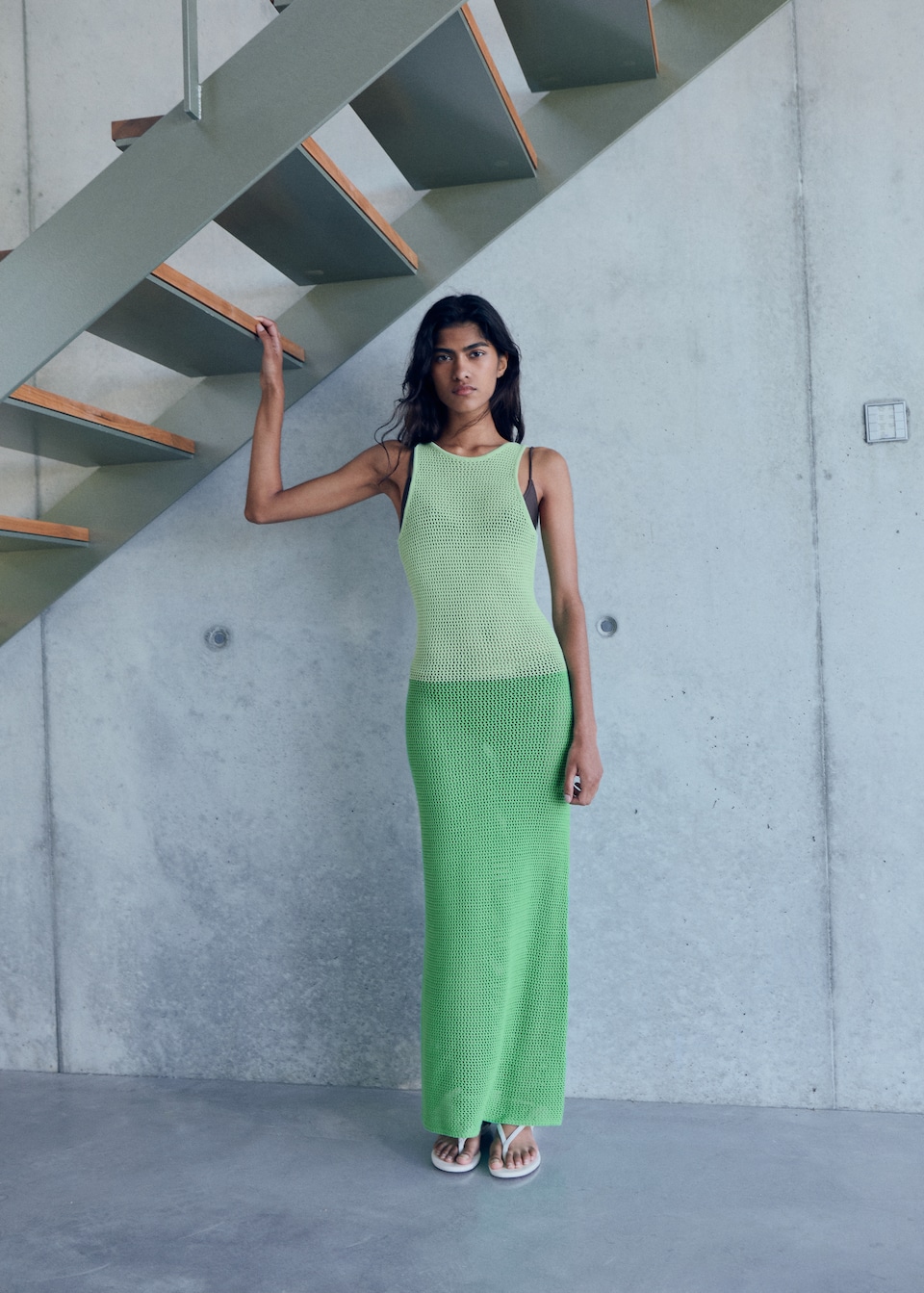 MANGO, Long Two-Tone Crochet Dress 