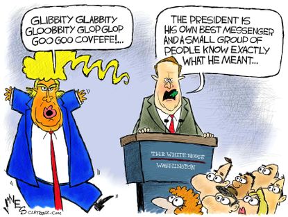 Political cartoon U.S. President Trump Covfefe