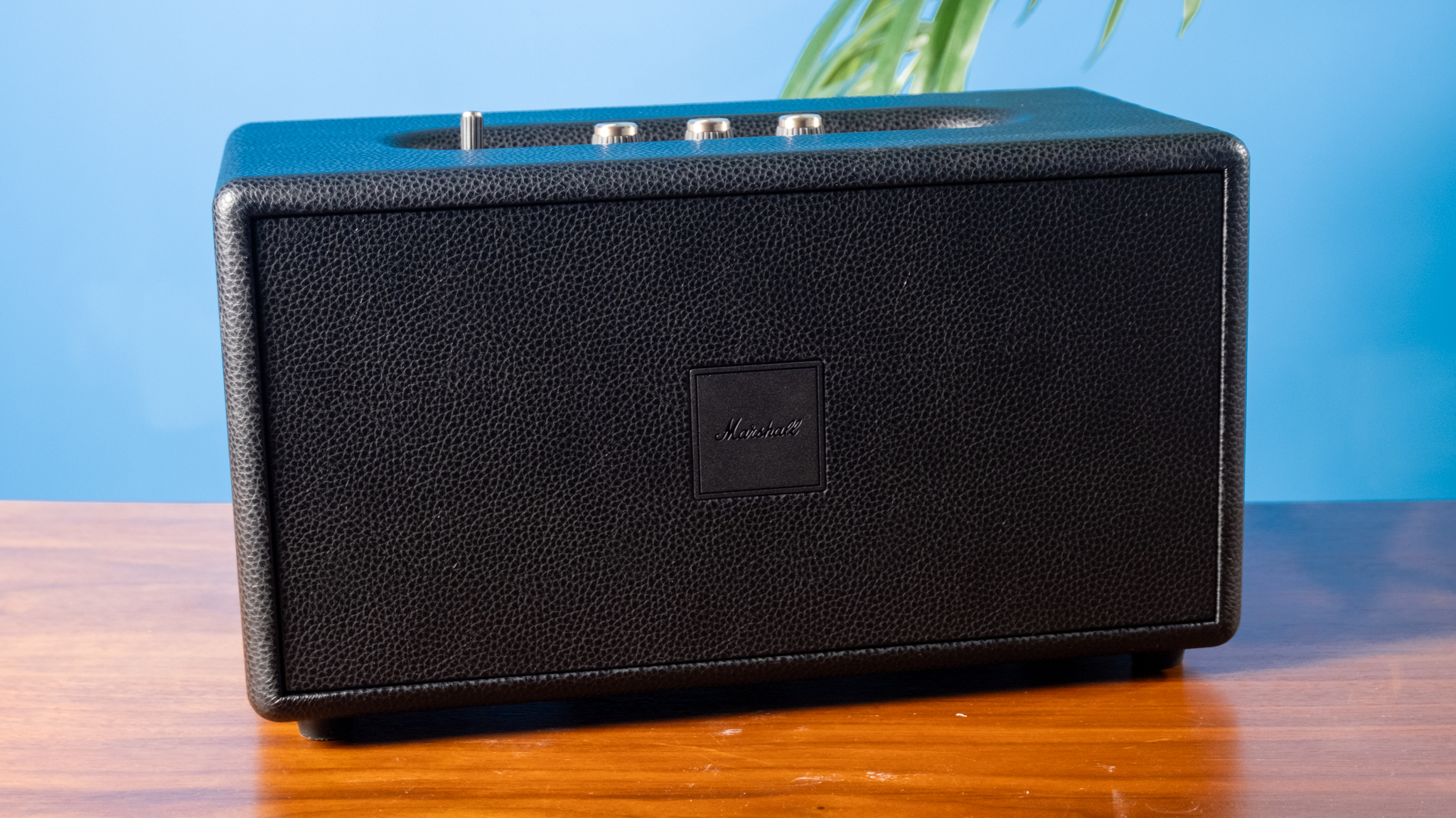 A black Marshall Stanmore IV home speaker