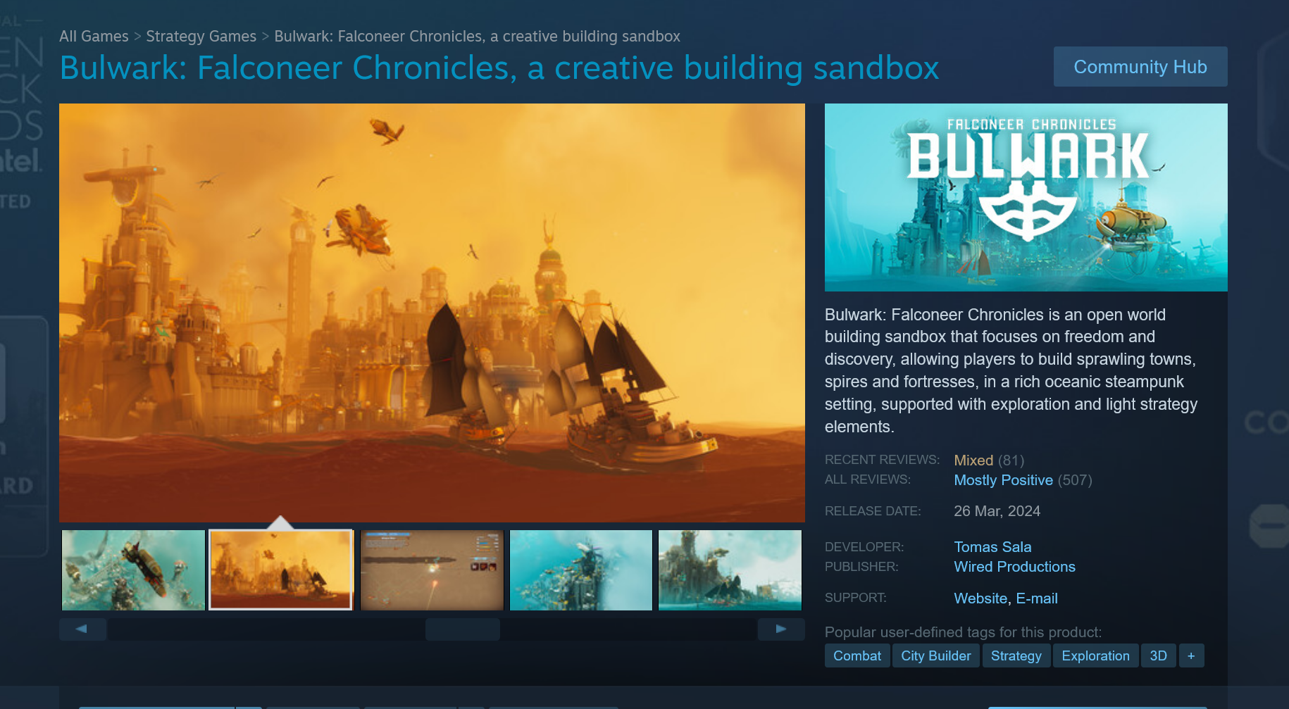 Bulwark: Falconeer Chronicles Steam page header
