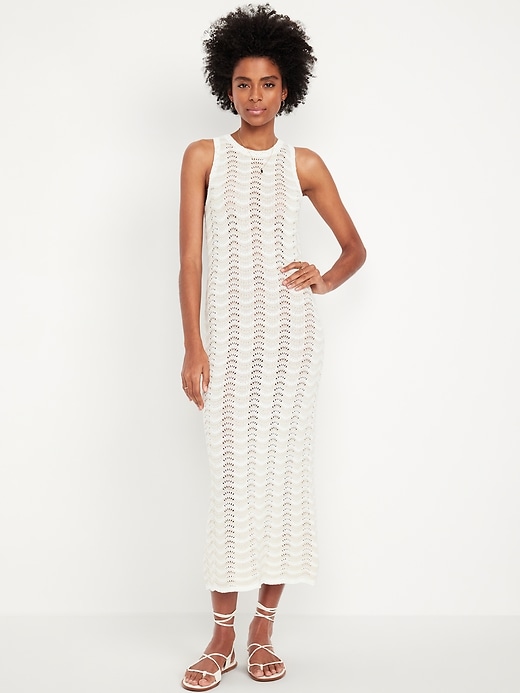 Sleeveless Pointelle-Knit Midi Dress