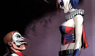 Deadshot wearing Joker's face with Harley Quinn in the comics