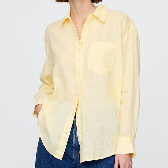 Yellow Linen Button Down Shirt