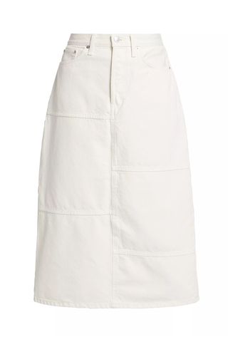 Re/Done white Paneled Denim Midi Skirt on a white background