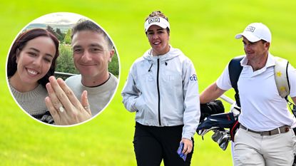 Georgia Hall and Paul Dunne posing with Georgia's engagement ring