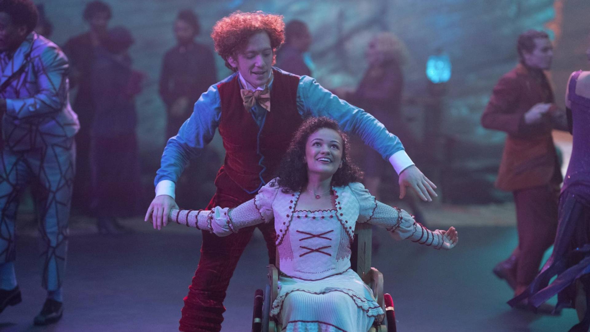 Ethan Slater as Boq and Marissa Bode as Nessarose in Wicked