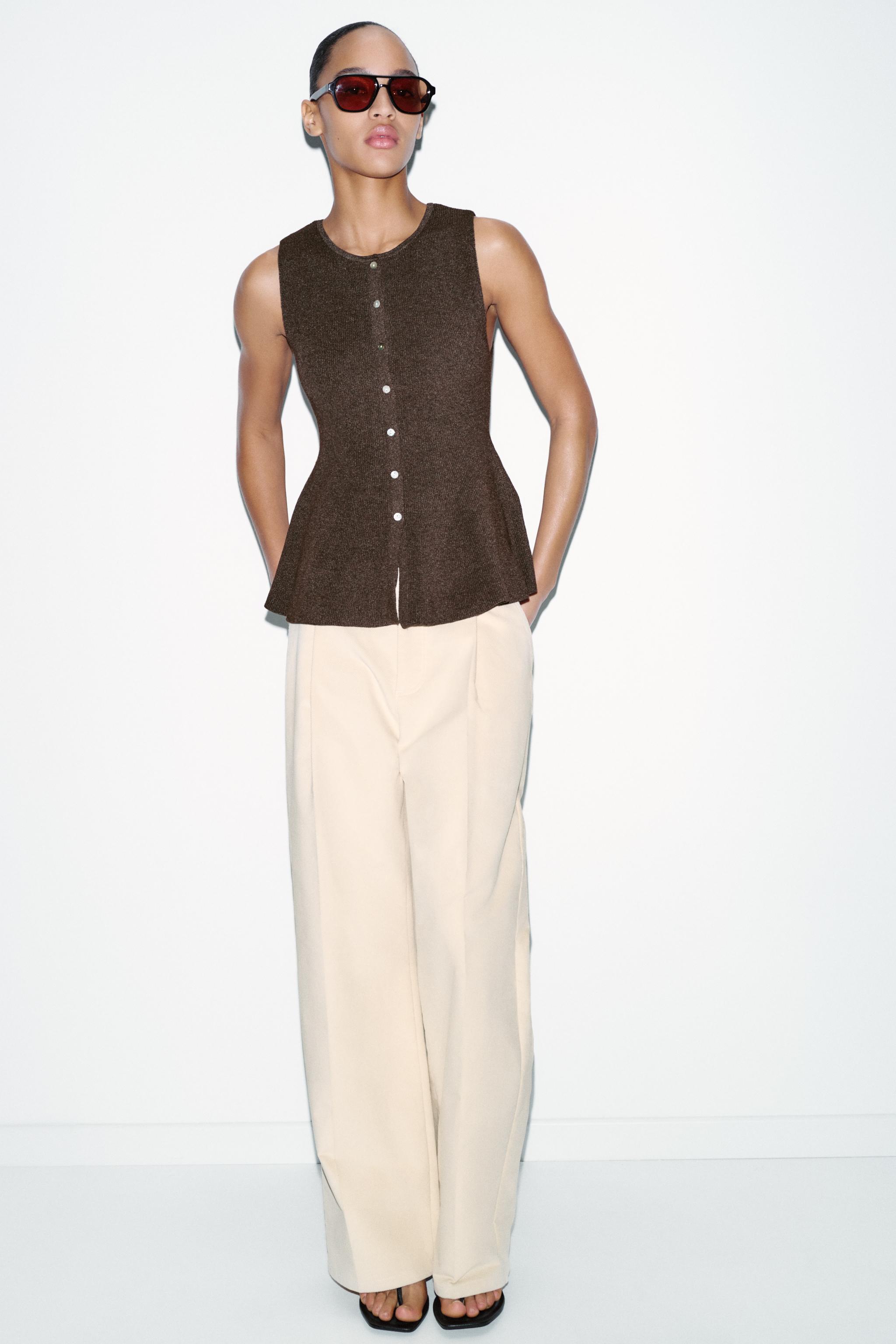 Buttoned Rib Peplum Top