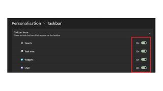 A screenshot of the Windows 11 taskbar settings menu