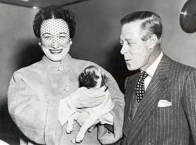 The Duke and Duchess of Windsor in 1965, happy with their pug Disraeli three decades after the abdication crisis. Credit: Alamy