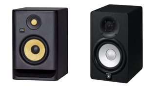 Single KRK Rokit 5 G4 and Yamaha HS5 speakers next to each other