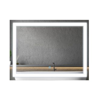 A rectangular mirror with LED lights
