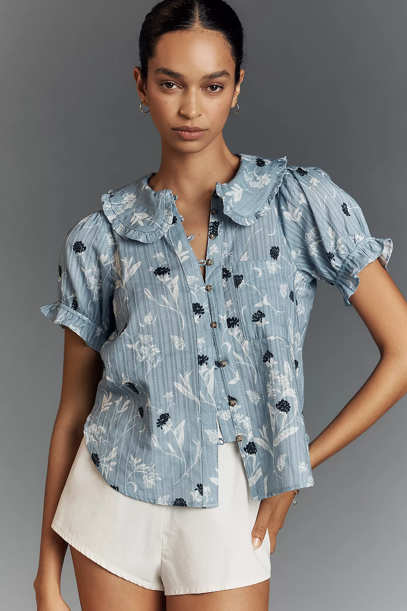 The Keira Collared Button-Front Blouse by Pilcro