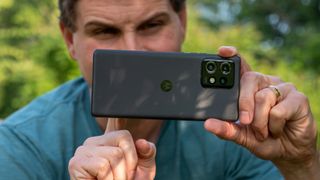 Taking a photo using the Motorola Edge+ (2023) camera