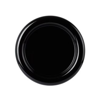 A black circular chunky ceramic plate