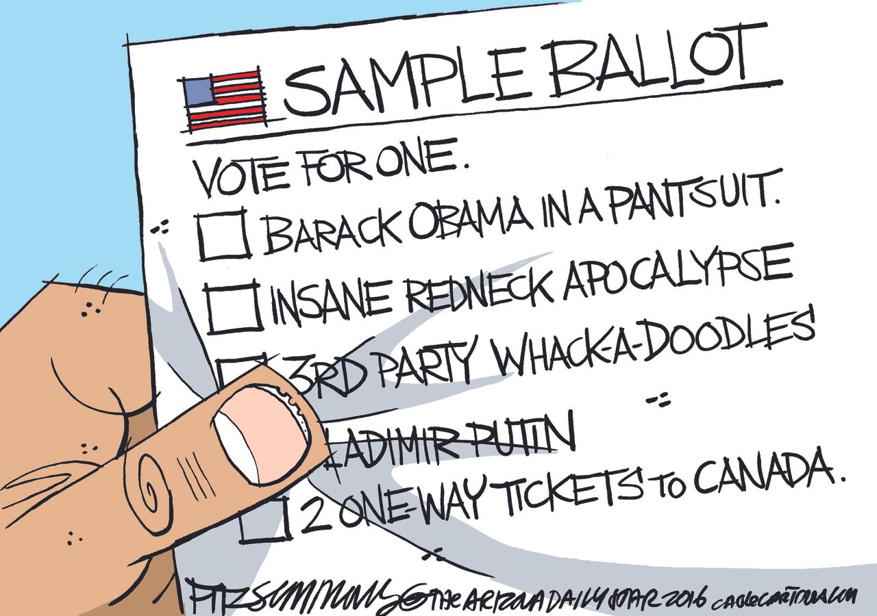 Political cartoon U.S. 2016 election voting options