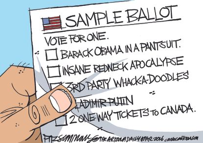 Political cartoon U.S. 2016 election voting options