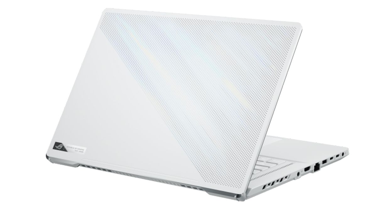 Asus ROG G15 gaming laptop from various angles on a grey background