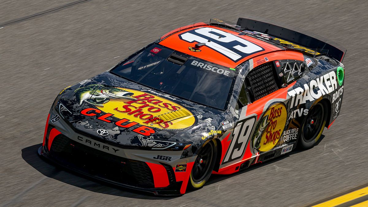 DAYTONA BEACH, FLORIDA - FEBRUARY 12: Chase Briscoe, driver of the #19 Bass Pro Shops Toyota drives during practice for the NASCAR Cup Series Daytona 500 at Daytona International Speedway on February 12, 2025 in Daytona Beach, Florida. 