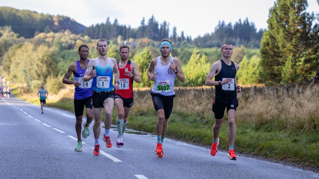 Group of five runners at Loch Ness Marathon