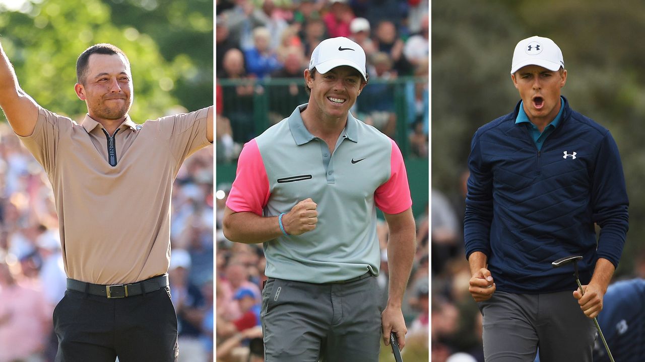 Xander Schauffele, Rory McIlroy and jordan Spieth celebrate