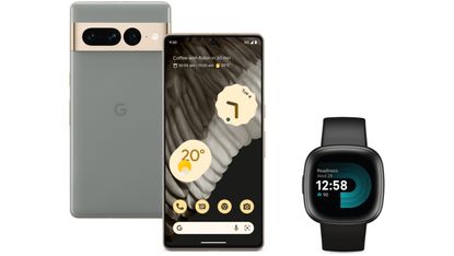 The Google Pixel 7 Pro with a free Fitbit Versa 4