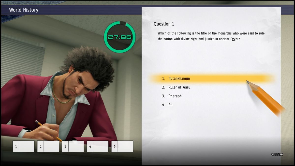 Yakuza Like a Dragon exam answers for the Ounbara Vocational School