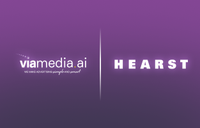 Viamedia.ai and Hearst logos on purple