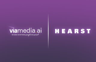 Viamedia.ai and Hearst logos on purple