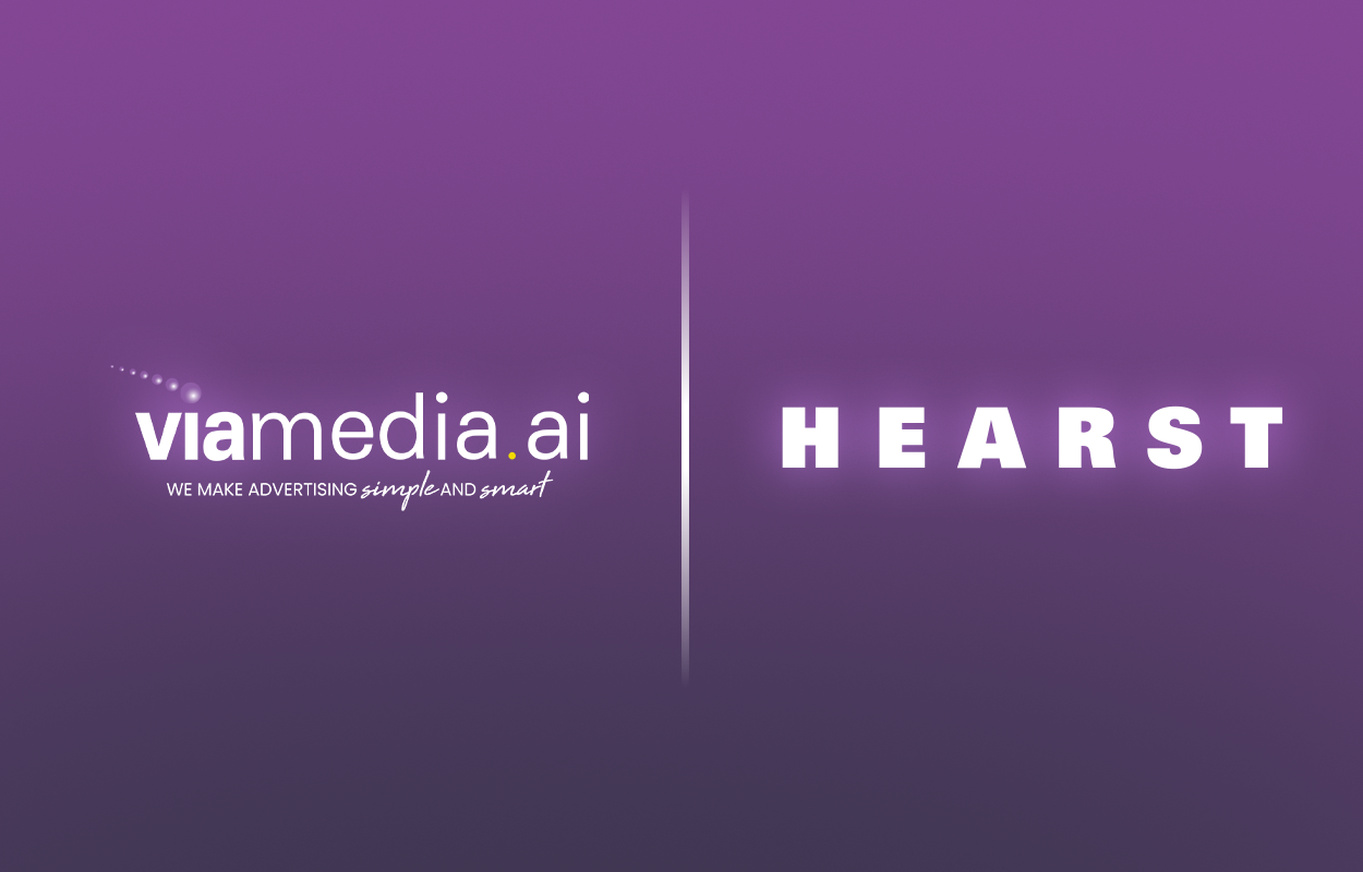 Viamedia.ai and Hearst logos on purple