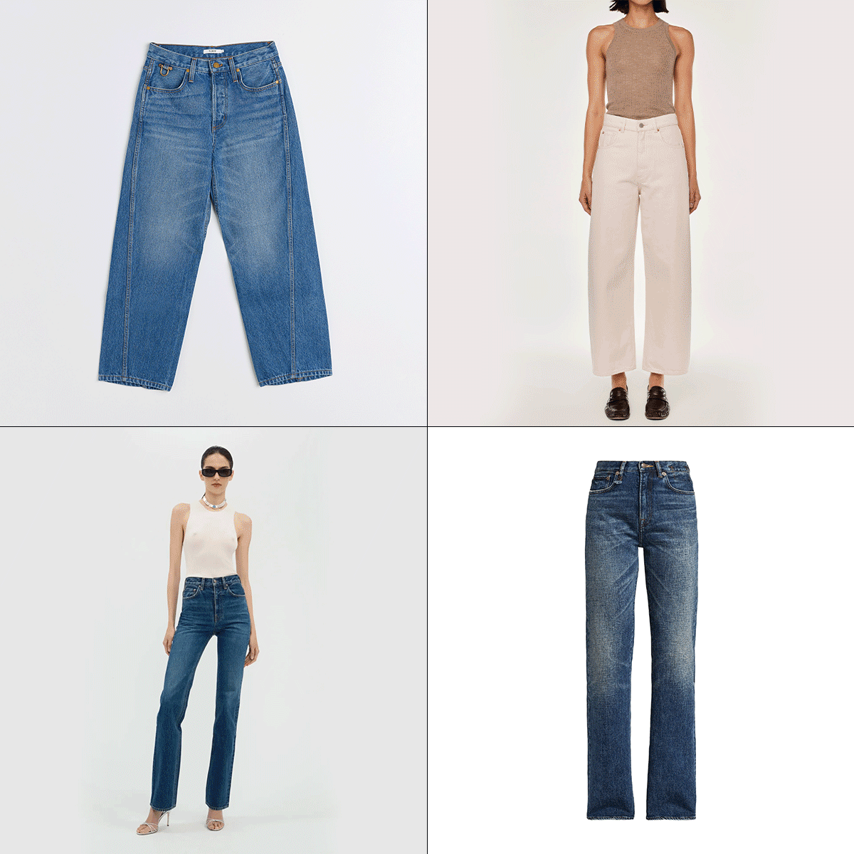 Various jeans on models and flat lay imagery