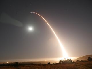 An unarmed Minuteman III intercontinental ballistic missile rises into the skies above California’s Vandenberg Air Force Base during a test early Wednesday (May 3).