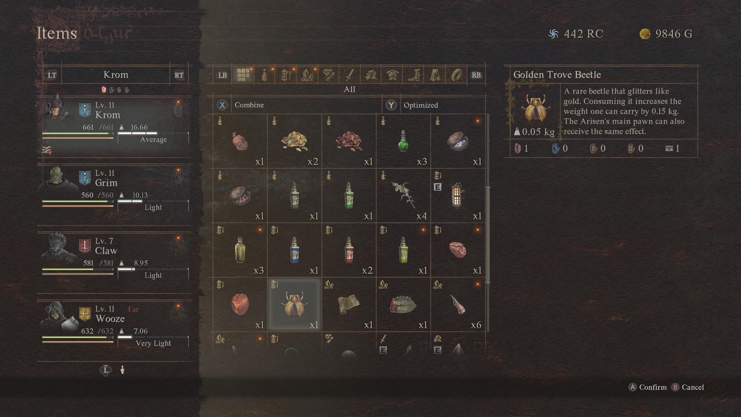 Dragon's Dogma 2 Golden Trove Beetle in inventory