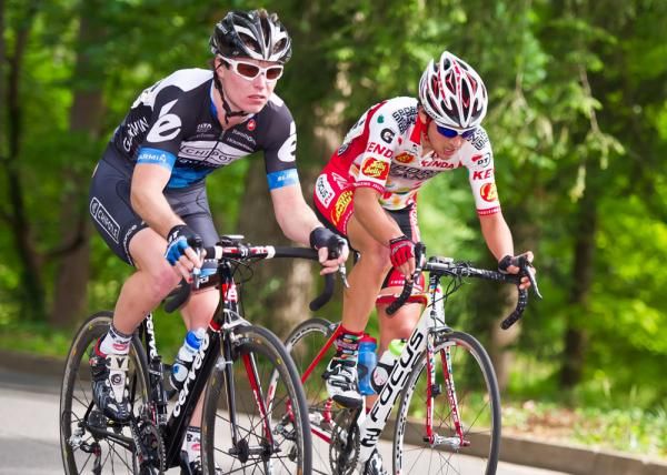 Raymond Kreder (Chipotle Development Team) &amp; Emerson Oronte (Jelly Belly Cycling Team) in the 5-man break