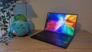 The Acer Swift Edge photographed on a wooden desk.