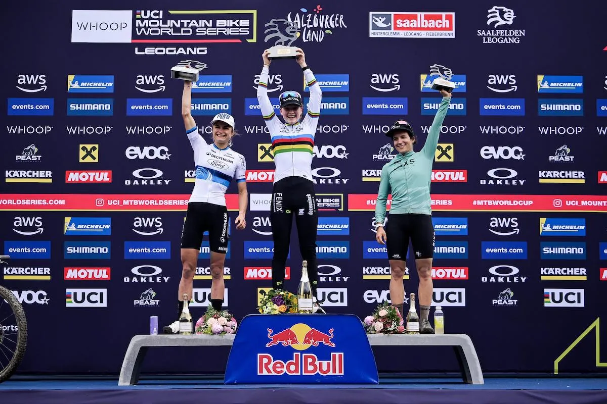 Puck Pieterse on the⁢ Women's Elite XCO Podium in Leogang