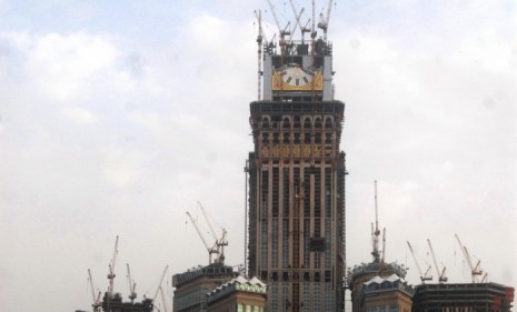 Here the Mecca Royal Clock Tower is seen under construction in Saudi Arabia.