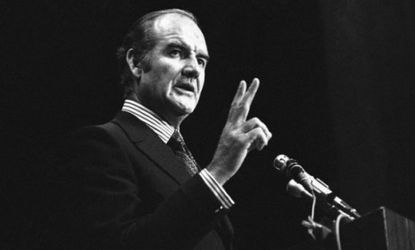 In this Jan. 25, 1971 file photo, Sen. George McGovern makes a speech at the University of the Pacific in Stockton, Calif. 
