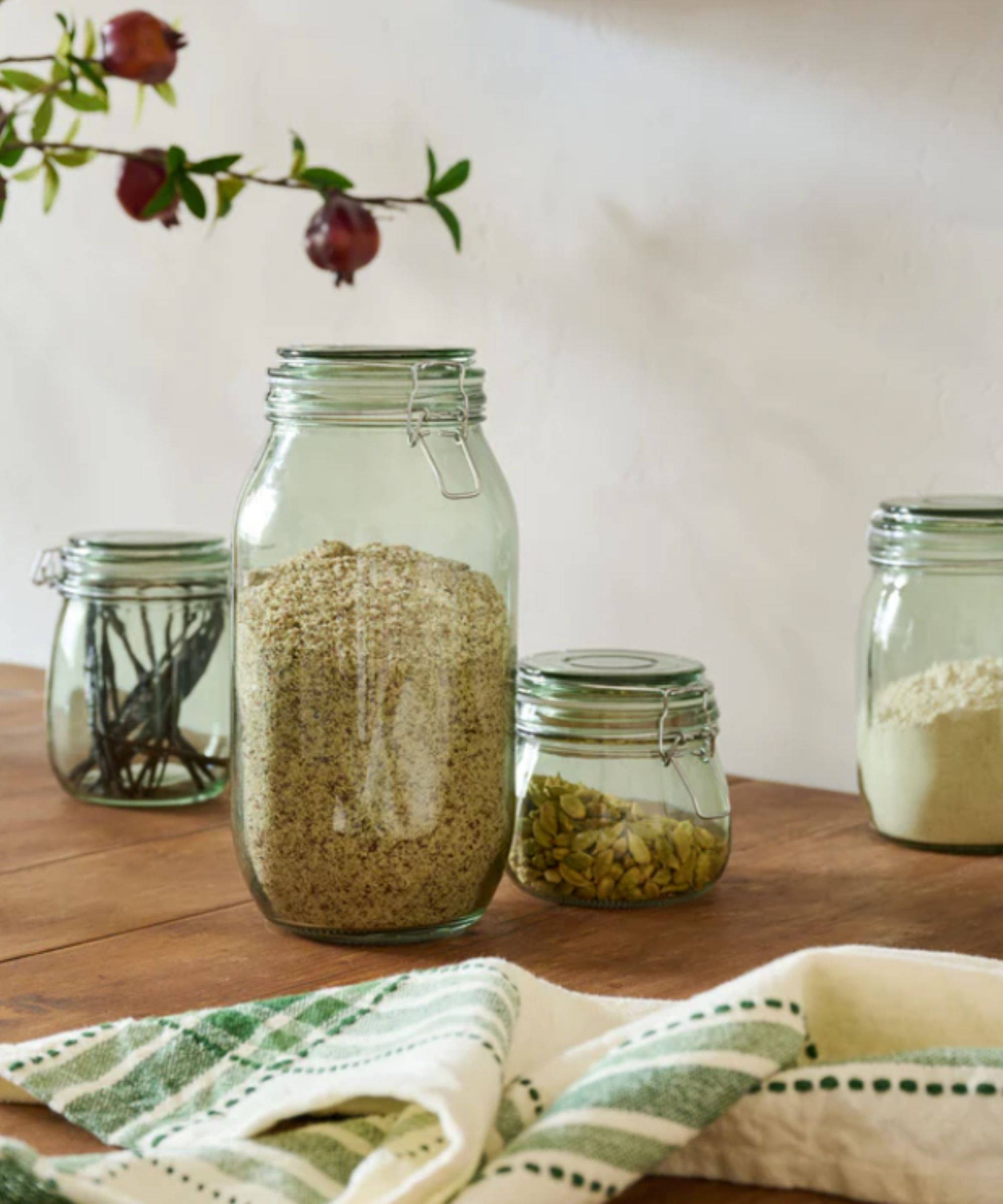 Green glass storage jars