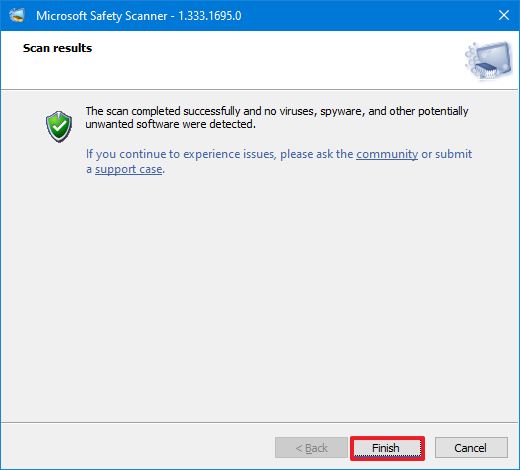 Msert Scan Complete on Windows 10