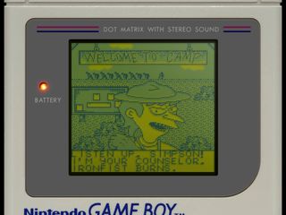 close up of gameboy screen showing Bart Simpson's Escape from Camp Deadly