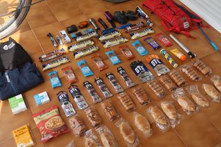 Tom Couzen's nutrition laid out before packing it away into his bikepacking bags