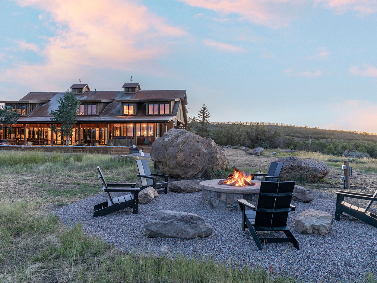 Home exterior with firepit